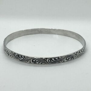 Vtg 925 Sterling Silver Modernist Wave Scroll Design Bangle | 8.1” C / 2.6” D